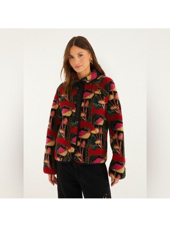 FARM Rio Jackets & Blazers - Farm Rio Black Wild Mushrooms Fleece Bomber Jacket